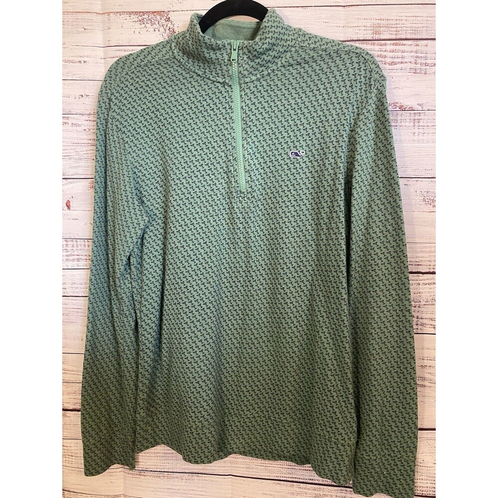 Vineyard Vines 1/4 Zip Pullover Shirt Mens S Martini Print  Green Long Sleeve